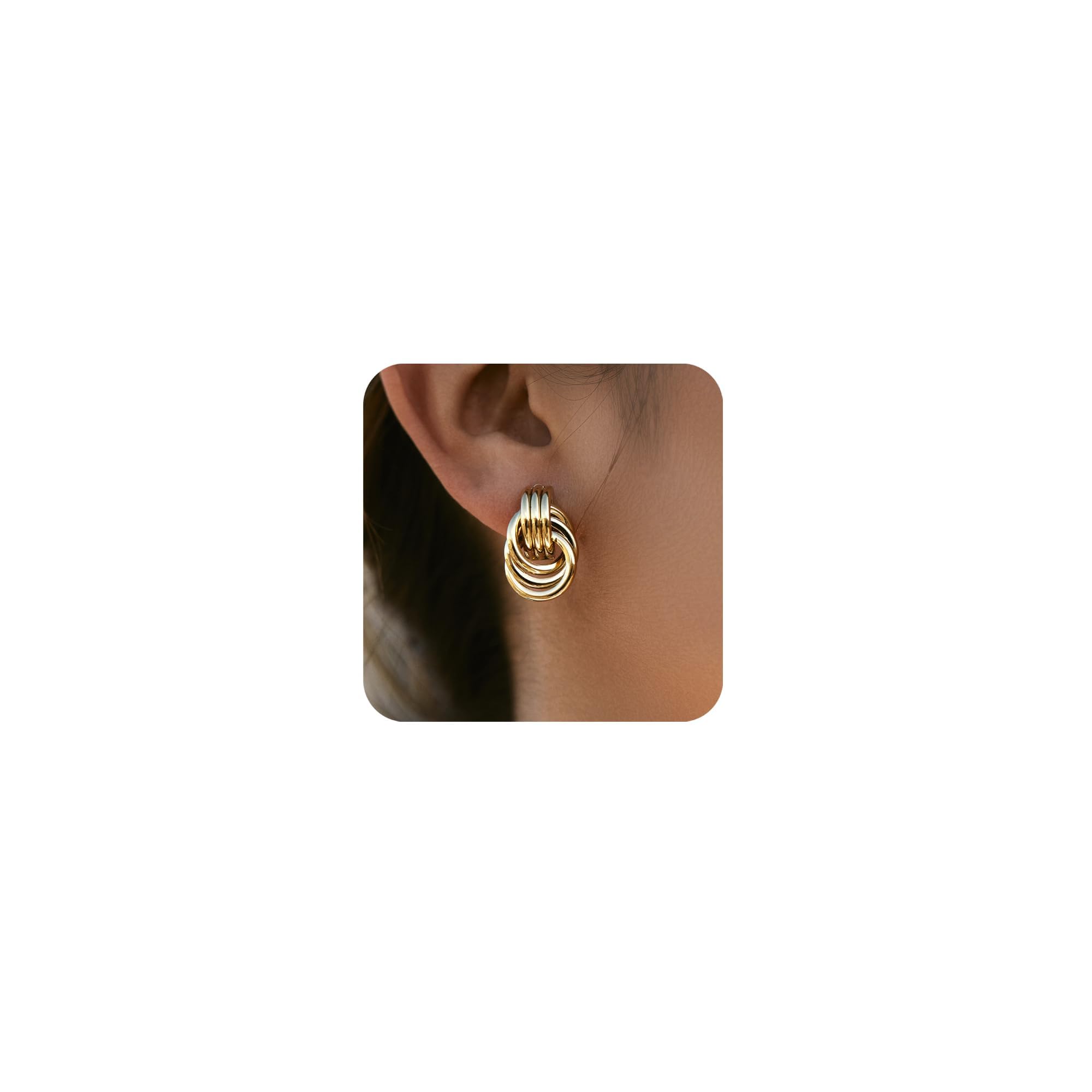 Gold Plated Chunky Gold Earrings for WomenKnot Link Circle Statement Drop Dangle Earrings Studs Trendy Jewelry
