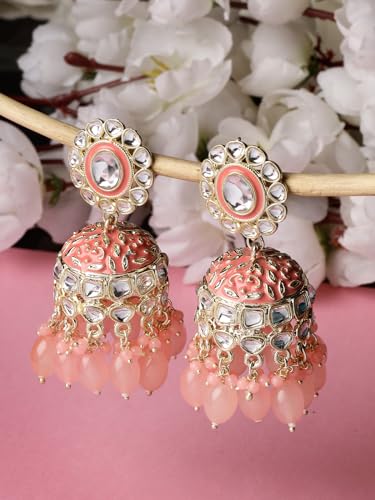 Plated Kundan With Meenakari Jhumka Earrings (E105767)