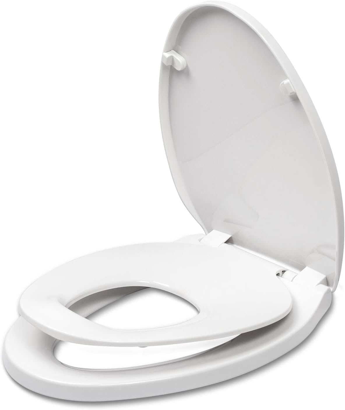 Elongated Toilet Seat with Slow Close Seat, Easy Clean, Suitable Standard Elongated or Oval Toilet with Thickened Plastic Lid, Plastic, White Elongated Without Lights