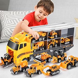 TEMI Toddler Toys for 3 4 5 6 Years Old Boys, Die-cast Construction Toys Car Carrier Vehicle Toy Set w/Play Mat, Kids Toys Truck Alloy Metal Car Toys Set for Age 3-9 Toddlers Kids Boys & Girls