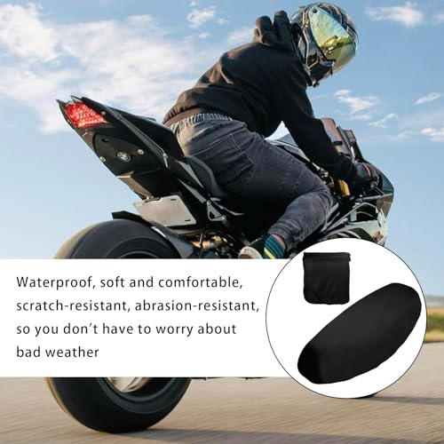 Universal Motorrad Sitzabdeckung, Bequeme Roller-Sitzbezüge, Sonnenschutz Motorrad Sitzbezug Schwarz, Wasserdichter Elastische Polyester-Sitzbezug für Motorräder und Elektrofahrzeug Schutz (L)