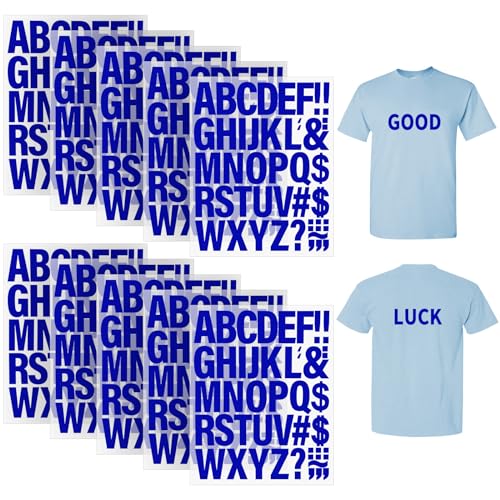 Image of 10 Sheets 440 Pieces Iron on Letters for Clothing, 2 Inch Heat Transfer Letters, Blue Iron on Vinyl Letters with A-Z PU Alphabets Sticker for Fabric, Jersey T-Shirt Printing DIY Craft