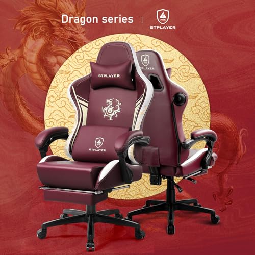 GTPLAYER Gaming Chair with Bluetooth Speakers and Footrest, Dragon Series Video Game Chair, Heavy Duty, Ergonomic, Esports Computer Office Chair, (RED)