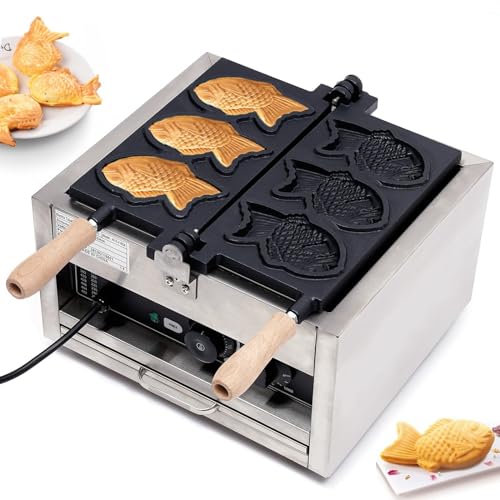 Image of LPLYAA Taiyaki Making Machine Aluminium, Commercial Non Stick Taiyaki Fish Waffle Maker, 3Pcs Japanese Fish Type Waffle Machine, for Restaurant Home Snack Shop, 20240403