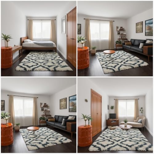 Image of Carpet for Hallway, Kitchen, and Modern Interiors, Cozy Shag Runner for Living Room, Entryway & Office Decor Size 4x6 feet Ivory Blue iii