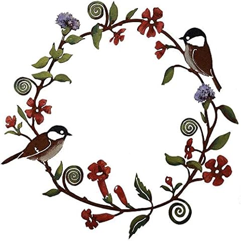 Super Idee Deko-Kranz Türkranz Metallkranz aus Metall Rost Patina mit Blätter Blumen und Vögelchen Motiv 30 x 30 cm rostfarbener Kranz Ganzjährig Türschild Wandkranz für Haustüre Wohnungstüre Cover