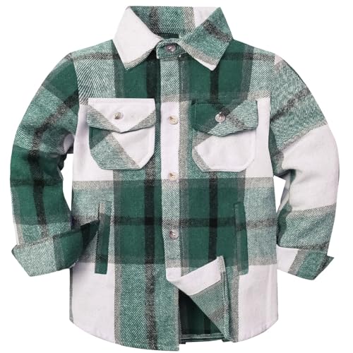 Image of Cromoncent Mens Boys Thick Flannel Shirt Long Sleeve Shirt Jacket Casual Button Down Multi Pockets Shacket