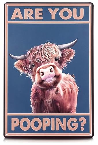 Are You Pooping Highland Cow Sign - Funny Bathroom Decor