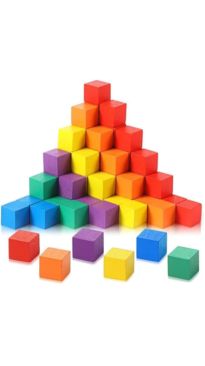 Block Cubes, for Preschool Education Math Counting Stem Skill Stamp, Decorate, DIY Projects and, Art and Crafts Project Pieces (1 Inch) Solid Wooden Square Blocks (Wooden Cubes, 600, 1 inches)