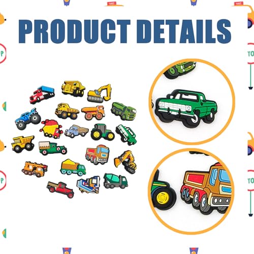 GWAWG 20 Excavator Cartoon Shoe Charms Truck Car Shoe Decoration PVC Shoe Charms Decoration Accessory Pins Versatile Shoe Badges in Excavator Shape for Children and Adults