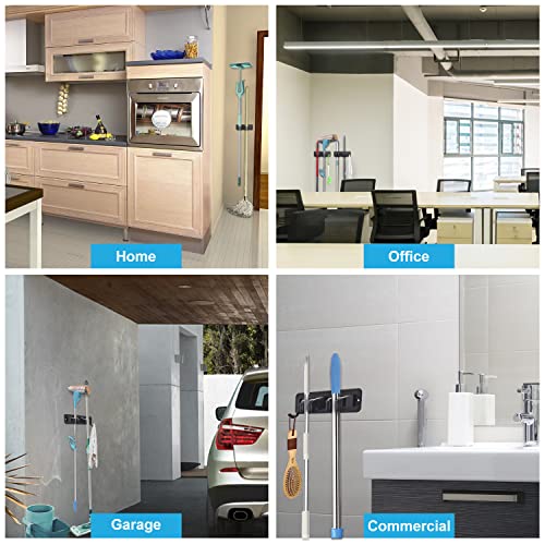 Kozci 2 Pack Broom Holder Wall Mount, Anti-Slip Mop Holder Broom Organizer Wall Mount Self Adhesive Stainless Steel Tool Storage Rack Broom Hanger For Kitchen Garden Garage (2 Racks 1 Hook) #TOP6