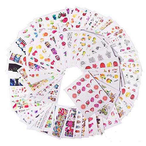 NAIL ANGEL 58 Sheets Nail Art Water Decals Water Transfer Sticker Different Patterns Fruits Flowers Cartoons Decals for fingernail and toenail Manicure (58sheets) 10040