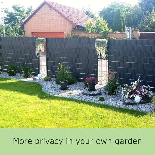 workingHOUSE Polyrattan Privacy Screen Strips for Double Bar Mesh Weatherproof Strips for Fence Balcony and Terrace 255cm Length x 19cm Height (6 x Anthracite) - Image 2