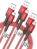 JSAUX USB-C Cable 3.1A Fast Charging, 3-Pack (10ft+6.6ft+3.3ft) USB A to Type C Charge Cord Compatible with Samsung Galaxy S21 S20 S10 S9 S8 Note 20 10, iPhone 15/15 Pro Max, PS5, USB C Charger(Red)