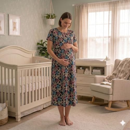 Image of Zero Clothing Feeding Dress for New Moms Casual Loungewear Ankle Length | Cotton Maternity Nighty | Zipless Feeding Dresses for Women | Pregnancy & Nursing Wear