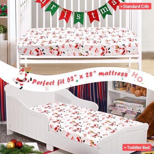 Image of JISEN Christmas Fitted Crib Sheets for Boys Girls 52x28 Inch Santa Claus