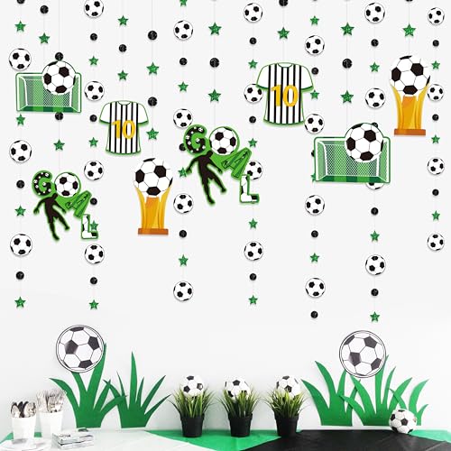 Image of pinkblume Soccer Party Decorations Black Green Circle Dot Star Soccer Sport Theme Hanging Cutout Garland Streamer for Birthday Wedding Shower Party Supplies Wall Ceiling Decor