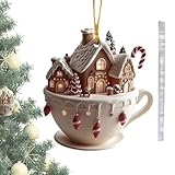 クリスマス オーナメント カップハウス型, クリスマスカー装飾, フェスティブ 2Dデザイン アクリルペンダント 屋内用 パーティー 寝室 ホール装飾
