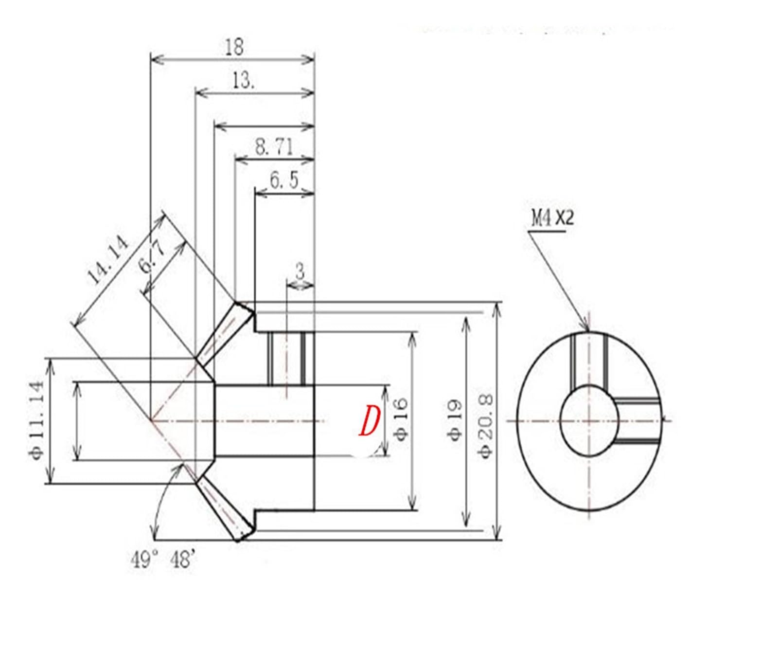 Bevel Gear Pinion Hardware Mechanical Brass Bevel Gear 1 Modulus 20 Teeth with Inner Hole 6mm 8mm 90 Degree Drive Commutation Brass Gears Screw Hole M4(Bore 8mm)