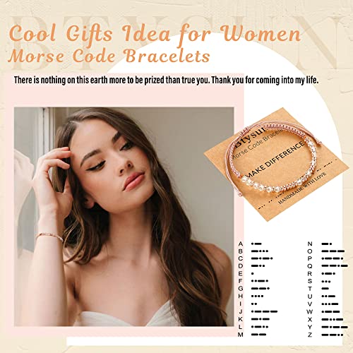 Btysun Morse Code Bracelets for Women Christmas Gift Stocking Stuffers for Teens Pink Braided Bracelets Inspirational Best Friend Birthday Gifts for Her High School Graduation Gifts for Her 2025 Mom Bracelet Jewelry