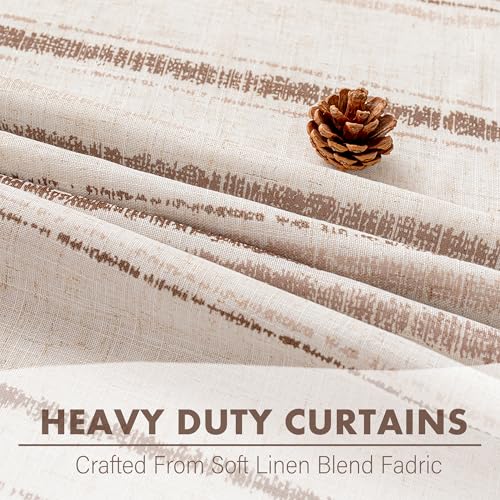 Image of MYSKY HOME Taupe Striped Curtains 63 Inches Long Full Blackout Tan Ticking Stripe Pinstripe Linen Blended Double Layer Curtains for Bedroom Farmhouse Drapes, Grommet, 2 Panels, 52 inch Wide