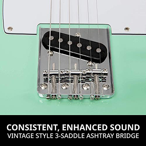 Lyxpro Full-Size 39” Electric Telecaster Guitar Green, Solid Wood, Mackie Onyx Artist 2-2 Audio/Midi Interface With Pro Tools First/Tracktion Music Production Software Kit, Professional Headphones #TOP3
