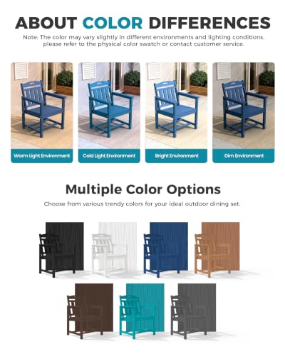 Image of Ciokea HDPE Outdoor Dining Set of 6, Patio Table and Chairs Sets, Navy Blue
