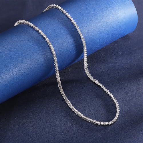 Gemsme 2/3/4/5/6mm Tennis Necklaces for Women/Men - 18K White/Yellow Gold Plated Round Cubic Zirconia Classic Diamond Tennis Chain, Ladies Tennis Necklace Size 16/18/20/22/24 inch2