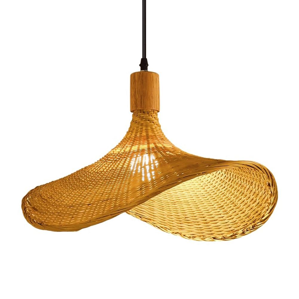 CHUNGYANG Vintage Bamboo Chandelier Light Fixture Chinese Farmhouse Hanging Lamp Pastoral Style Tea Room Kitchen Island Pendant Light Natural Bamboo Art Lighting Fixture for Entryway Foyer Study