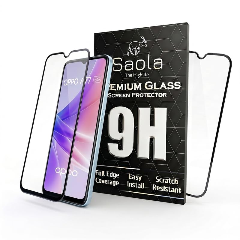 Image of Saola HD+ Oleophobic Tempered Glass Screen Protector For Oppo A77 (Pack Of 2) with Free Installation Kit. Full screen Coverage - 6.56 inch