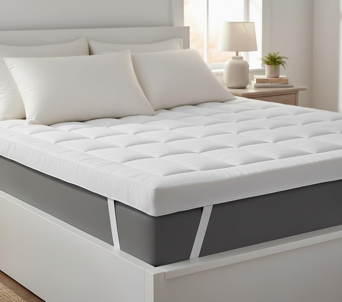 AmigoZone Extra Thick Quilted Mattress Topper – 4 Inch Deep Small Double Bed, Super Soft Hotel Comfort, Breathable Microfibre Padding, Secure Elasticated Corner Straps - Small Double (4Ft)