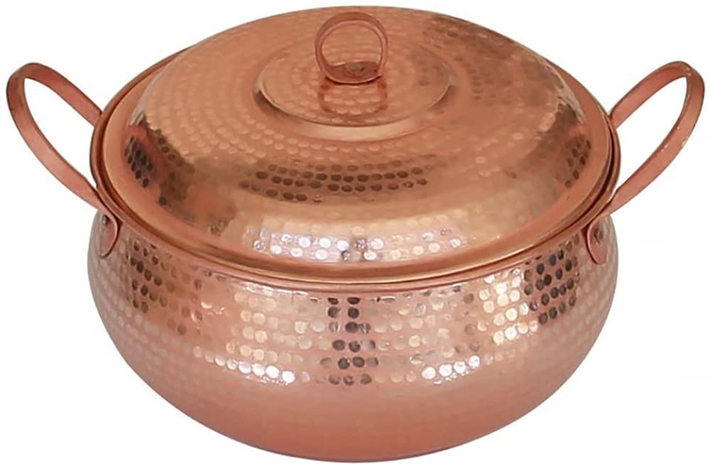 zaizai Handmade Copper Pot, Soup Pot Stew Pot, Casserole with Lid,Binaural Stew Pot Household Copper Hot Pot Suitable for Gas Stove-18CM