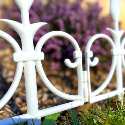 FISHTEC - Flexible Gartenbegrenzung aus Kunststoff im 8er Set - Gesamtlänge 4,08 m - Für Beete Rasenflächen Wege und Gartenbereiche - Einfache Montage - Farbe Weiß - Maße 50 x 30 cm
