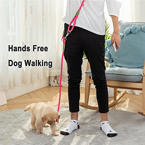 Hundeleine zum Laufen, Spazierengehen, Training, Crossbody-Doppel-Leine, 1,2 cm dickes Nylon, reflektierend, strapazierfähig, für kleine, mittelgroße und große Hunde, Rosa