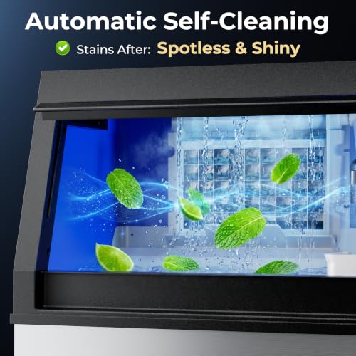 Image of Coolski Commercial Ice Maker Machine, 200lbs /24H with 35lbs Ice Storage Undercounter Ice Machine, Stainless Steel Built-in Freestanding Ice Maker for Bar, Home, Garage, Cafe, Self-Cleaning