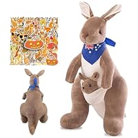 APPCRFM Kangaroo Plush Soft Toy, Animal Kangaroo Plush Toy, Kangaroos Mother and Baby Set, Soft and Comfortable Animal Home Decor Pillow, Children's Birthday Gift with Stickers - 32CM
