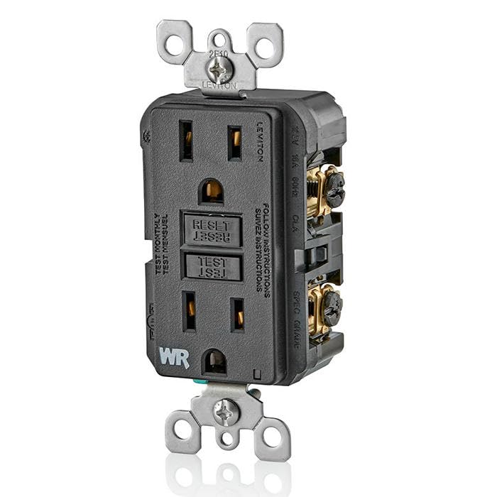 Image of Leviton GFCI Weather-Resistant Outlet, 15 Amp, Self Test, Non Tamper-Resistant with LED Indicator Light, Outdoor Locations, GFWR1-E, Black