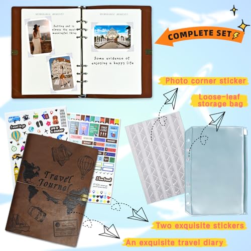 Image of Travel Journal for Women Men and Couples, Leather Travel Notebook with Prompts, Travel Memory Book & Adventure Book (Brown)