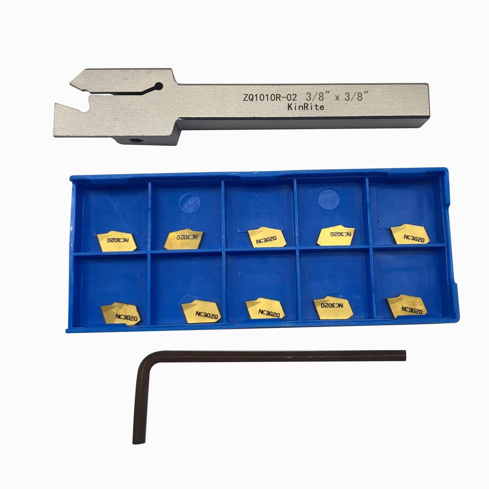 1/2" 3/8" Indexable Lathe Grooving Parting Holder with 10 Pieces GTN- SP200 Heavy Duty Nickel Plated ZQ1212R02 Right -Hand Cut Off Tool Carbide