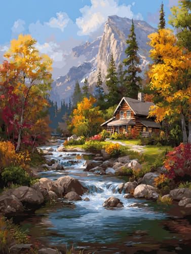 Image of 14CT Counted Cross Stitch Kits for Adults Advanced Mountains Lake Printed Stamped Cross Stitch Kits for Adults (Mountain Lake 3)