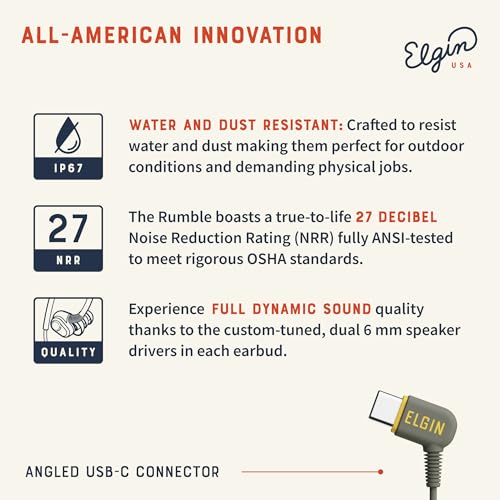 Image of Elgin Rumble Wired Earplug Headphones, Waterproof Earbuds w /Mic