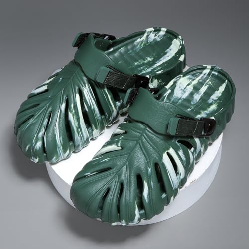 Image of Monstera Slippers, Variegated Monstera Shoes, Non-Slip Soft Lightweight Bathroom Slides Unisex