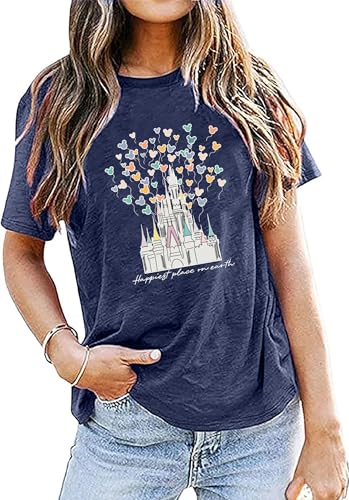 Magical Castle Shirts Women Magic Kingdom T Shirt Castle Flower Graphic Short Sleeve Tops Holiday Tee2