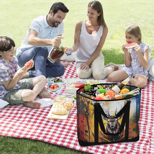 Elk Head Graffiti Large Insulated Tote Bag for Grocery Shopping Reusable Tote Bags for Women Men, Cooler Bag with Zippered Top & Handles for Beach Picnic Travel3
