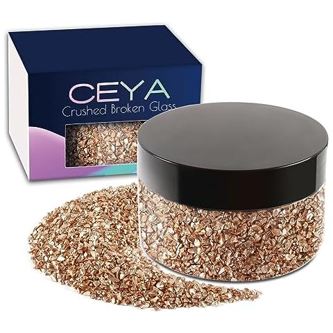 Ceya 5.3oz/ 150g Crushed Irregular Glass Champagne Gold Metallic Crystal Chips Broken Glass Glitter 2-4mm Craft Glitter for Nail Arts Epoxy Resin Coasters Ornament Painting Geode Phone Case Jewelry Cover
