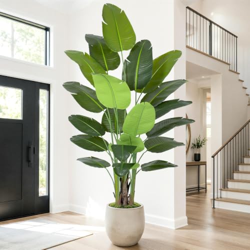 Image of Lifelike Bird of Paradise Artificial Plant,8.2ft Faux Banana Leaf Tree with 20 Trunks - Perfect Indoor Silk Floor Plant for Home Decor in Living Room, Office, and Bedroom 1Pack