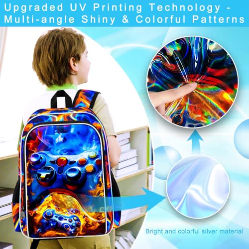 Image of 17 inch Gamer Backpack, Boys Kids Bookbag with Lunch Box, 3Pcs School Backpacks for Elementary Preschool Kindergarten (Fire Red)