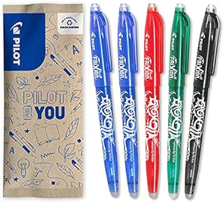 Pilot - Pack of 5 Frixion Ball 05 - Erasable Thermosensitive Ink Pen - Refillable Rollerball Pen made from Recycled Plastic - 2 Blue, 1 Black, 1 Green, 1 Red - Fine Tip