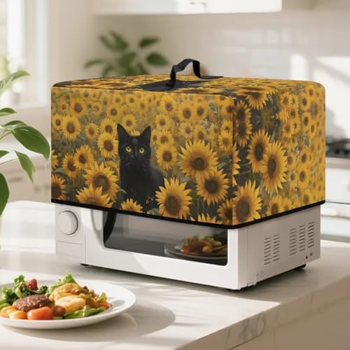 Image of Countertop Oven Cover Protective Toaster Oven Dust Cover Decorative Small Kitchen Appliance Protector for Countertop Decor, 18.25 x 14.5 x 11 Inches, S, Black Cat Sunflower