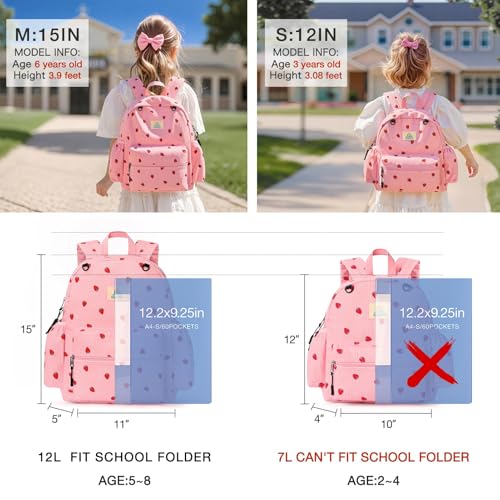 Image of STEAMEDBUN Corduroy Toddler Backpack for Girls 2-4: Kids backpack for Boys Girls - 12 inch Preschool Kindergarten Backpacks - Strawberry